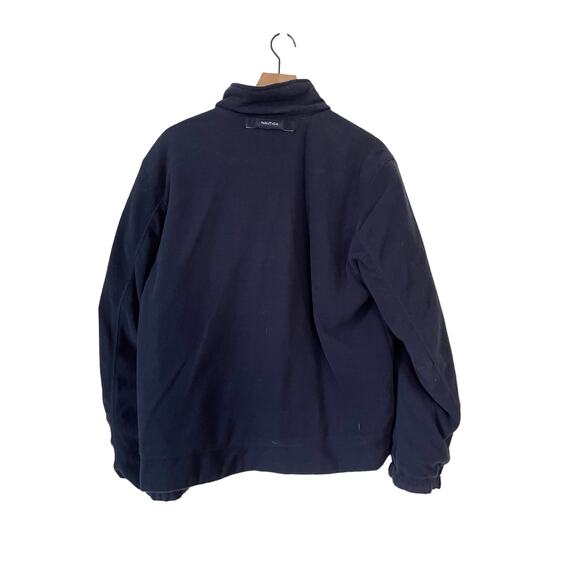 Nautica Mens Reversible Full Zip Fleece Beige Navy Bomber Jacket Size Medium - Picture 4 of 8